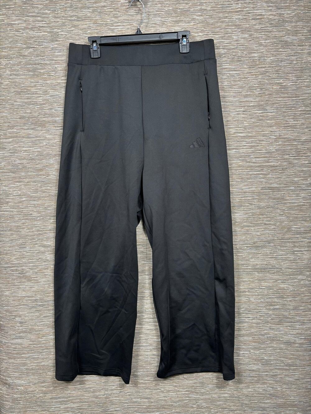 Adidas Track Pants Mens XL Black Knit Elastic Waist Zip Pockets Athletic Gym